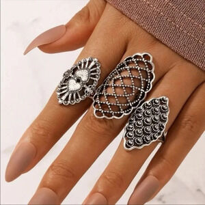 Antique Silver Statement Ring Set | Vintage Boho Filigree Jewelry